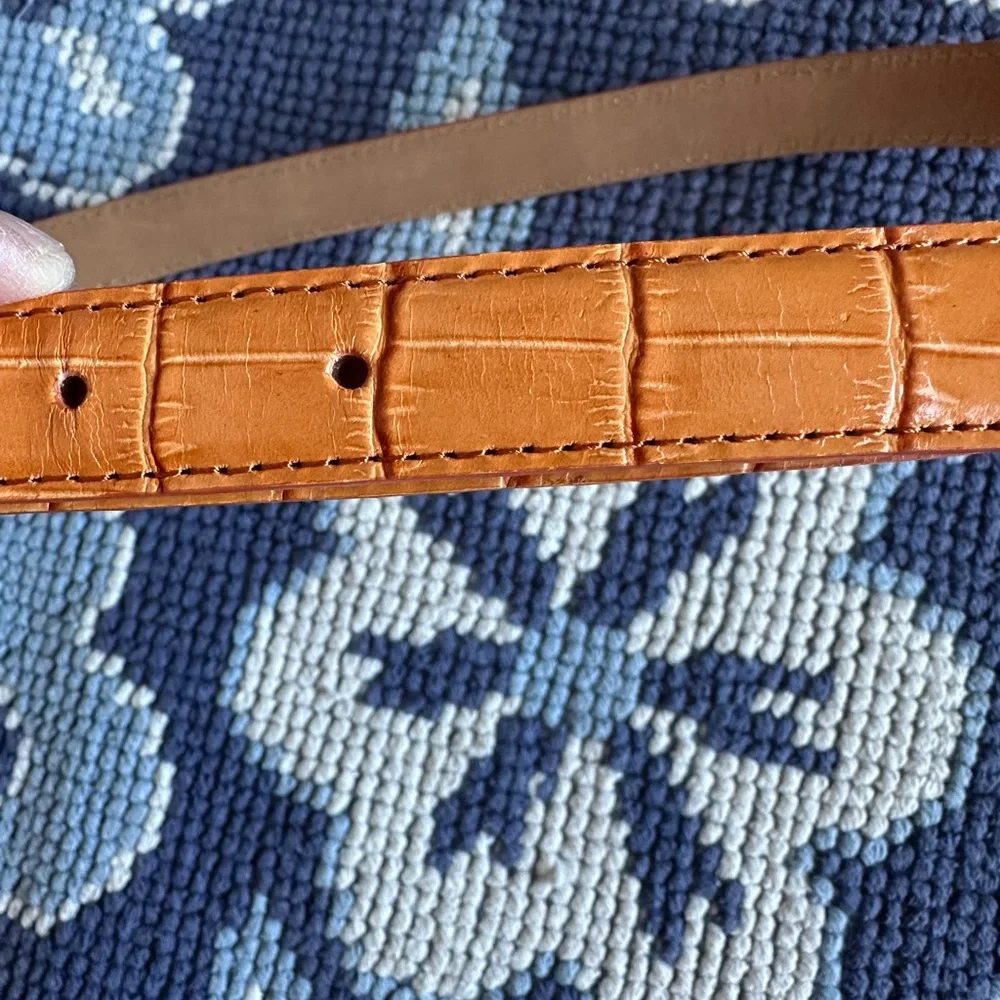 ✨ Brighton Brown Croc Embossed Leather Belt Size 30 Silver Buckle